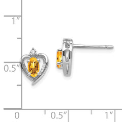 14k White Gold Citrine and Diamond Heart Post Earrings