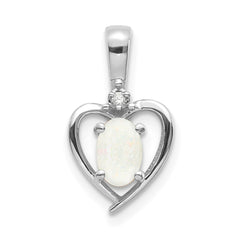 14k White Gold Opal and Diamond Heart Pendant