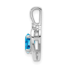 14k White Gold Blue Topaz and Diamond Heart Pendant - 2