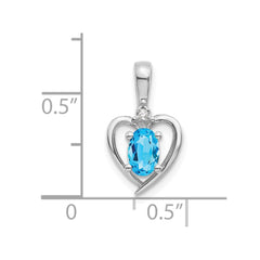 14k White Gold Blue Topaz and Diamond Heart Pendant - 2