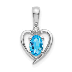 14k White Gold Blue Topaz and Diamond Heart Pendant - 2
