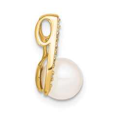 14k 7-8mm Button White FWC Pearl and Rhodium Diamond Pendant
