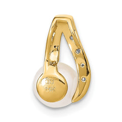 14k 7-8mm Button White FWC Pearl and Rhodium Diamond Pendant