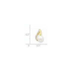 14k 7-8mm Button White FWC Pearl and Rhodium Diamond Pendant