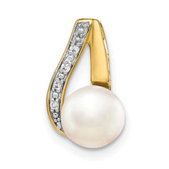 14k 7-8mm Button White FWC Pearl and Rhodium Diamond Pendant