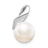 14k White Gold 8-9mm Button FWC Pearl Satin Finish Pendant Slide