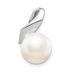 14k White Gold 8-9mm Button FWC Pearl Satin Finish Pendant Slide
