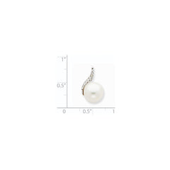 14k White Gold 9-10mm White Button FWC Pearl and Diamond Pendant