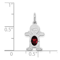 14K White Gold Boy 6x4 Oval Genuine Garnet-January