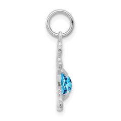 14K White Gold Girl 6x4 Oval Genuine Blue Topaz-December