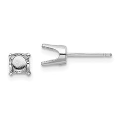 14k White Gold 5mm Round Stud Earring Mounting w/backs