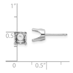 14k White Gold 5.75mm Round Stud Earring Mounting w/backs