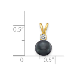 14k 6mm Black FW Cultured Pearl AA Diamond Pendant