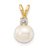 14k 6mm White FW Cultured Pearl AA Diamond Pendant
