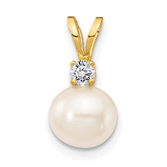 14k 6mm White FW Cultured Pearl AA Diamond Pendant