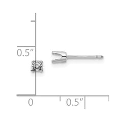 14k White Gold 3mm Round Stud Earring Mounting w/backs