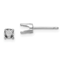 14k White Gold 4mm Round Stud Earring Mounting w/backs