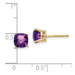 14k 6x6mm Cushion Amethyst Checker Earring