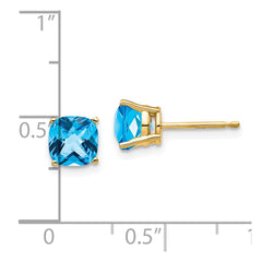 14k 6x6mm Cushion Blue Topaz Checker earring