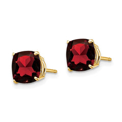 14k 7x7mm Cushion Garnet Checker Earring