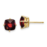 14k 7x7mm Cushion Garnet Checker Earring