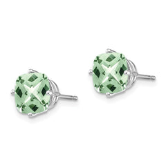 14kw 7mm Cushion Checker-Cut Green Quartz Earring
