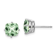 14kw 7mm Cushion Checker-Cut Green Quartz Earring