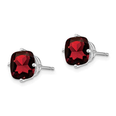 14k White Gold 7x7mm Cushion Garnet Checker Earring