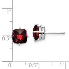 14k White Gold 7x7mm Cushion Garnet Checker Earring