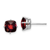 14k White Gold 7x7mm Cushion Garnet Checker Earring