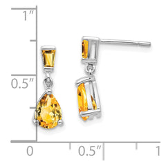 14k White Gold Citrine Dangle Post Earrings