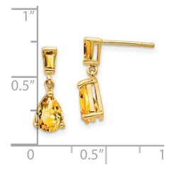 14k Gold Citrine Dangle Post Earrings