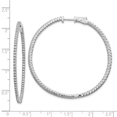 14k White Gold Diamond Round Hoop w/Safety Clasp Earrings - 3