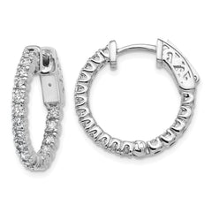 14k White Gold Diamond Round Hoop w/Safety Clasp Earrings - 12