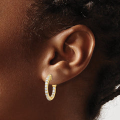 14k Diamond Round Hoop w/Safety Clasp Earrings - 13