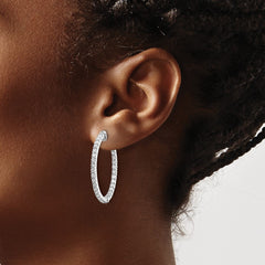 14k White Gold Diamond Round Hoop w/Safety Clasp Earrings - 32