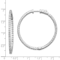 14k White Gold Diamond Round Hoop w/Safety Clasp Earrings - 5