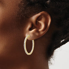 14k Diamond Round Hoop w/Safety Clasp Earrings - 30