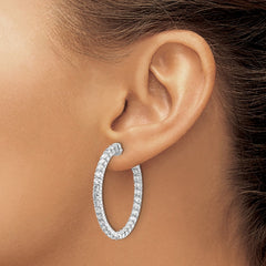 14k White Gold Diamond Round Hoop w/Safety Clasp Earrings - 6