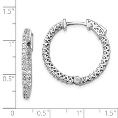 14k White Gold Diamond Round Hoop w/Safety Clasp Earrings - 24
