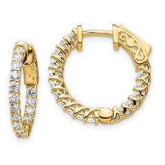 14k Diamond Round Hoop w/Safety Clasp Earrings - 5
