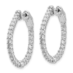 14k White Gold Diamond Round Hoop w/Safety Clasp Earrings - 34