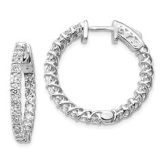 14k White Gold Diamond Round Hoop w/Safety Clasp Earrings - 28
