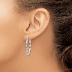 14k White Gold Diamond Round Hoop w/Safety Clasp Earrings - 35