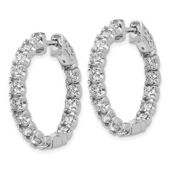 14k White Gold Diamond Round Hoop w/Safety Clasp Earrings - 37