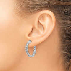14k White Gold Diamond Round Hoop w/Safety Clasp Earrings - 37