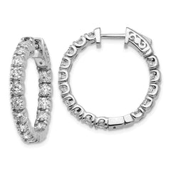 14k White Gold Diamond Round Hoop w/Safety Clasp Earrings - 37