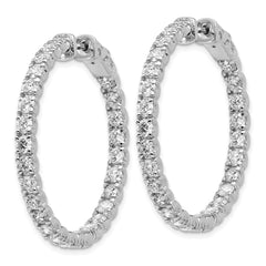 14k White Gold Diamond Round Hoop w/Safety Clasp Earrings - 11