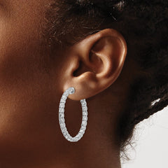 14k White Gold Diamond Round Hoop w/Safety Clasp Earrings - 11