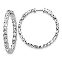 14k White Gold Diamond Round Hoop w/Safety Clasp Earrings - 11
